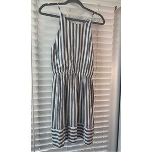 Aqua Black and White Striped Midi Dress